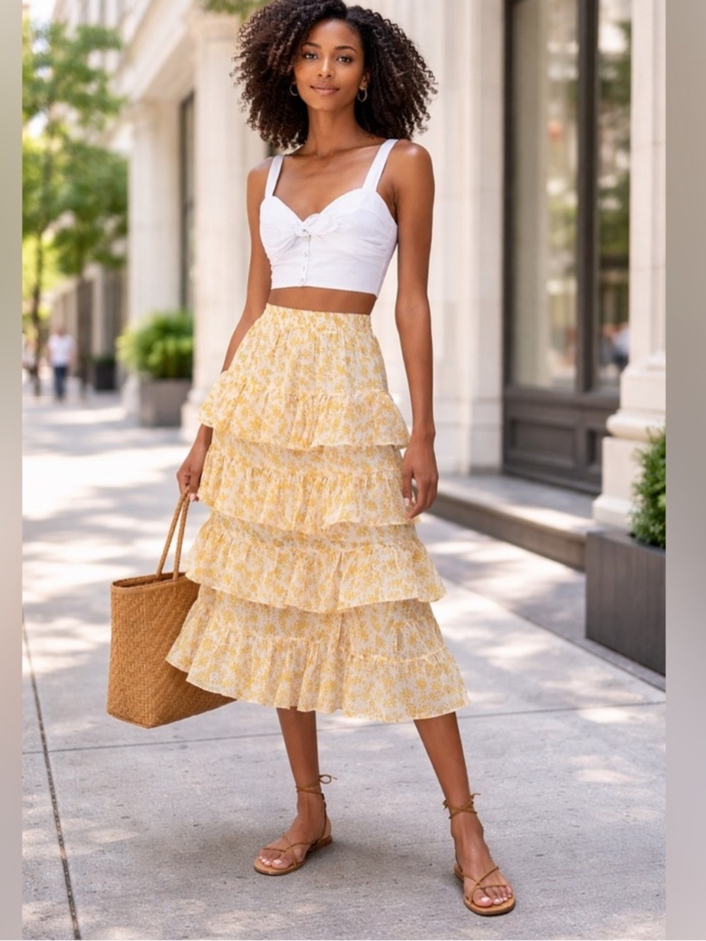 MINKPINK Lana Tiered Midi Floral Skirt